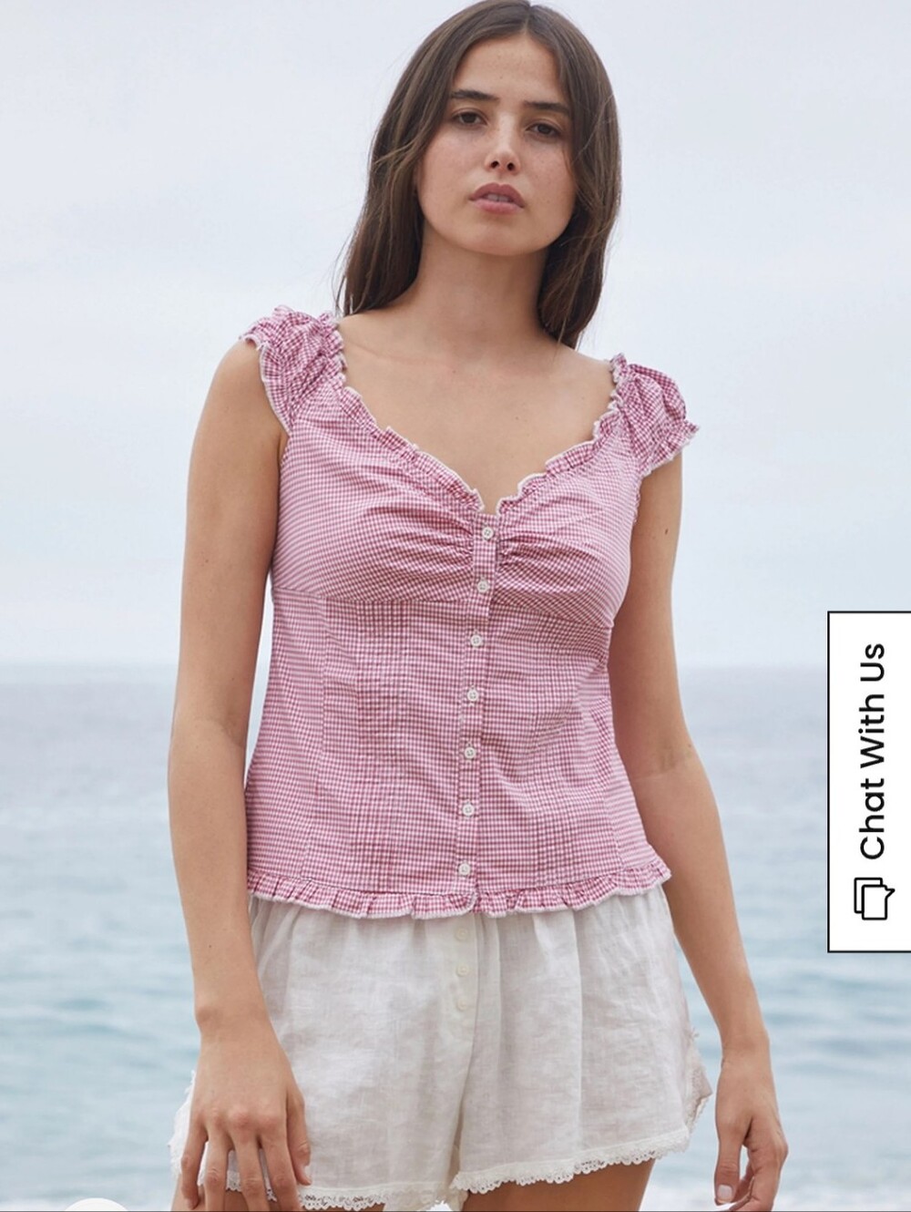 Brandy Melville  "Elena" Gingham Ruffle-Trim Button Front Camisole